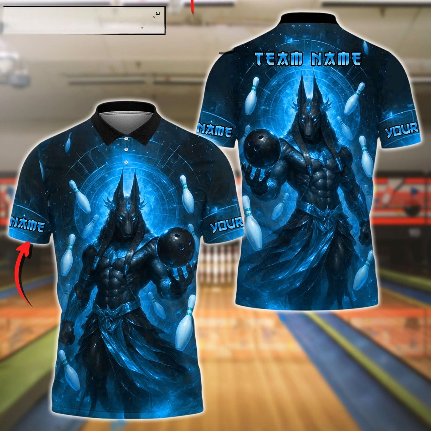 Bowling And Pins Ancient Egyptian God Anubis Customized Name, Team Name 3D Shirt