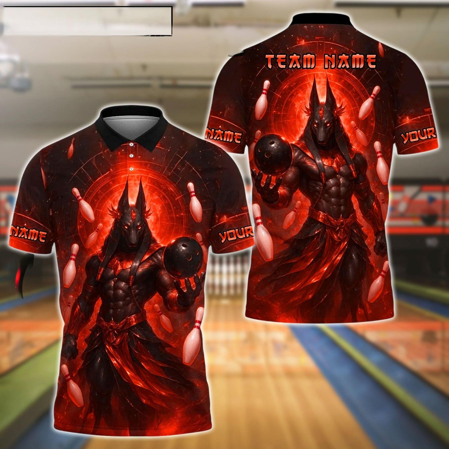 Bowling And Pins Ancient Egyptian God Anubis Customized Name, Team Name 3D Shirt