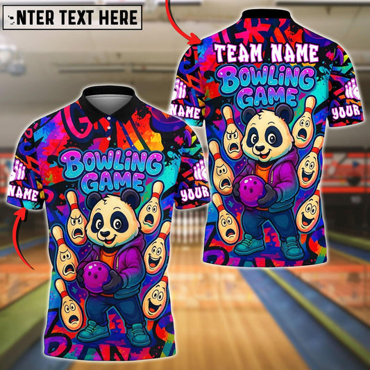 Bowling And Pins Panda Cartoon Customized Name, Team Name 3D Shirt