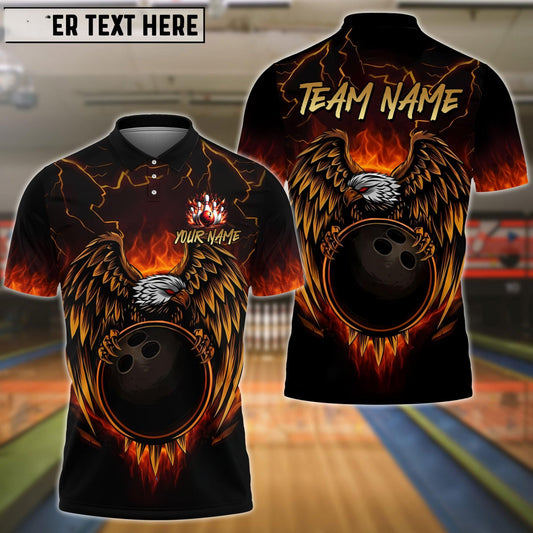 Bowling Ball & Pins Fire Eagle Fury Customized Name, Team Name 3D Shirt (4 Colors)