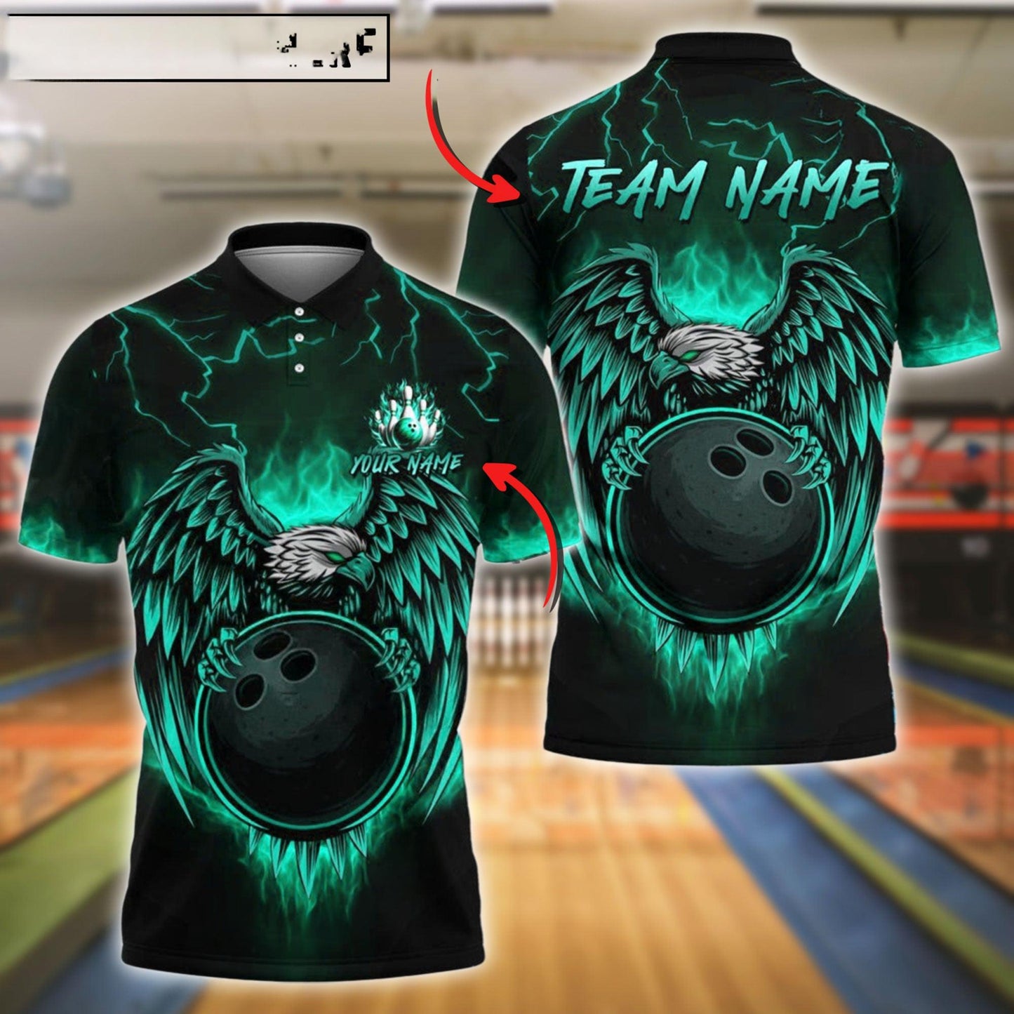 Bowling Ball & Pins Fire Eagle Fury Customized Name, Team Name 3D Shirt (4 Colors)
