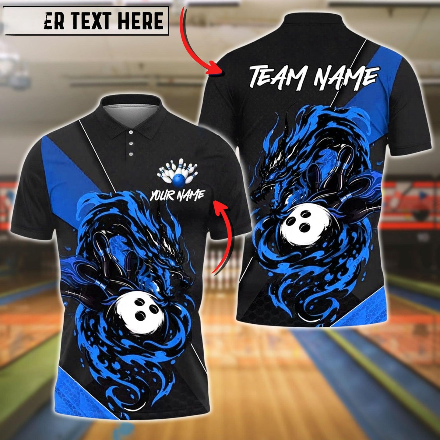 Bowling And Pins Flame Dragon Strike Customized Name, Team Name 3D Shirt