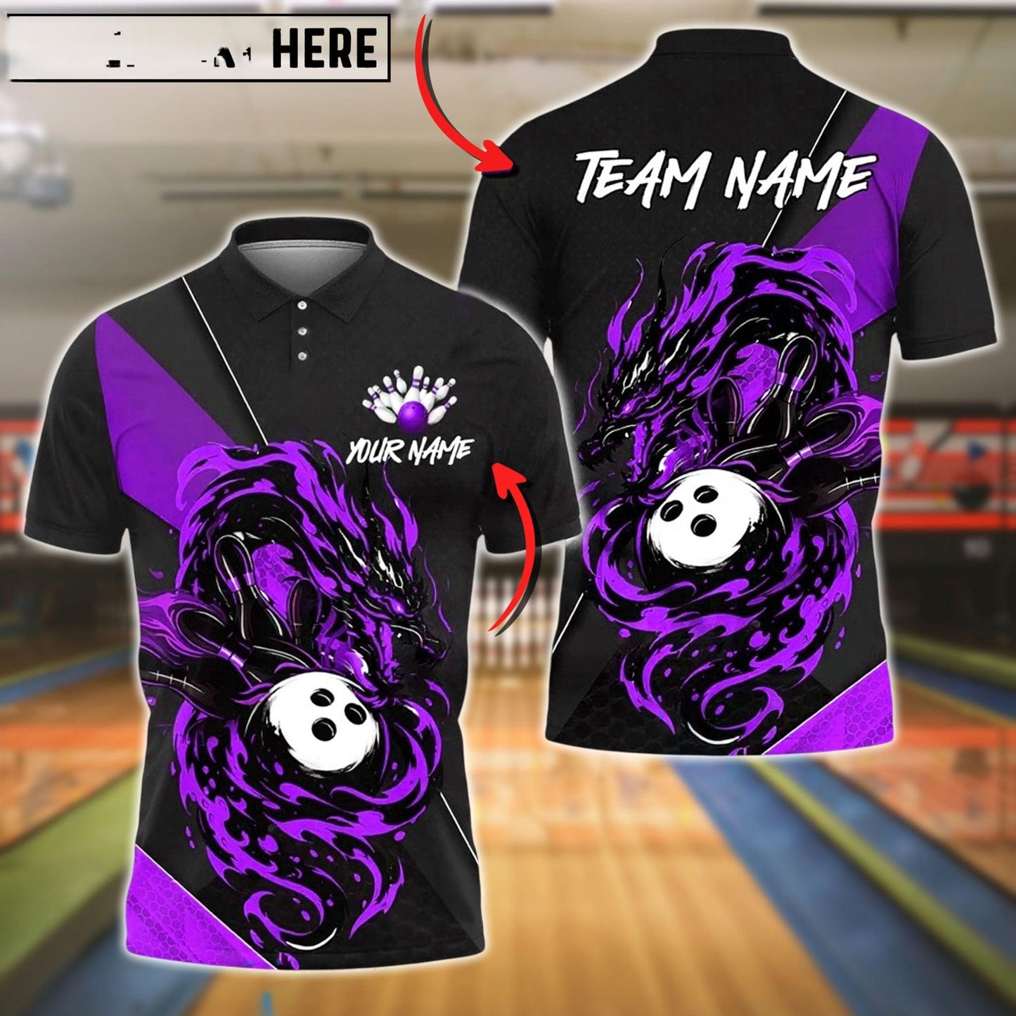 Bowling And Pins Flame Dragon Strike Customized Name, Team Name 3D Shirt