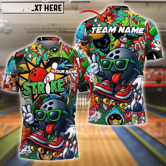 Bowling Street Strike Graffiti Skater Style Customized Name, Team Name 3D Shirt (4 Colors)