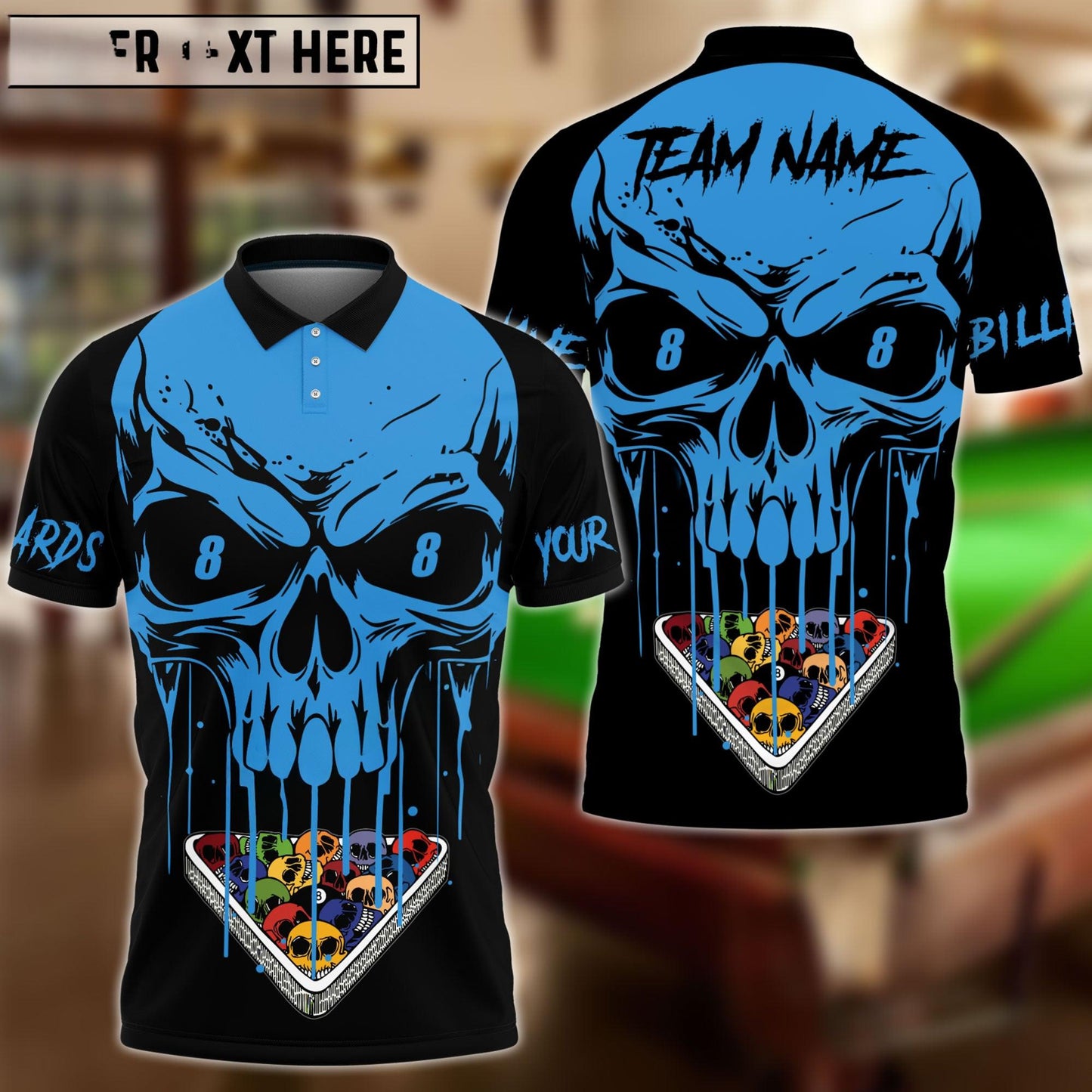 Billiards Ball 8 Skull Personalized Name & Team Name Shirt