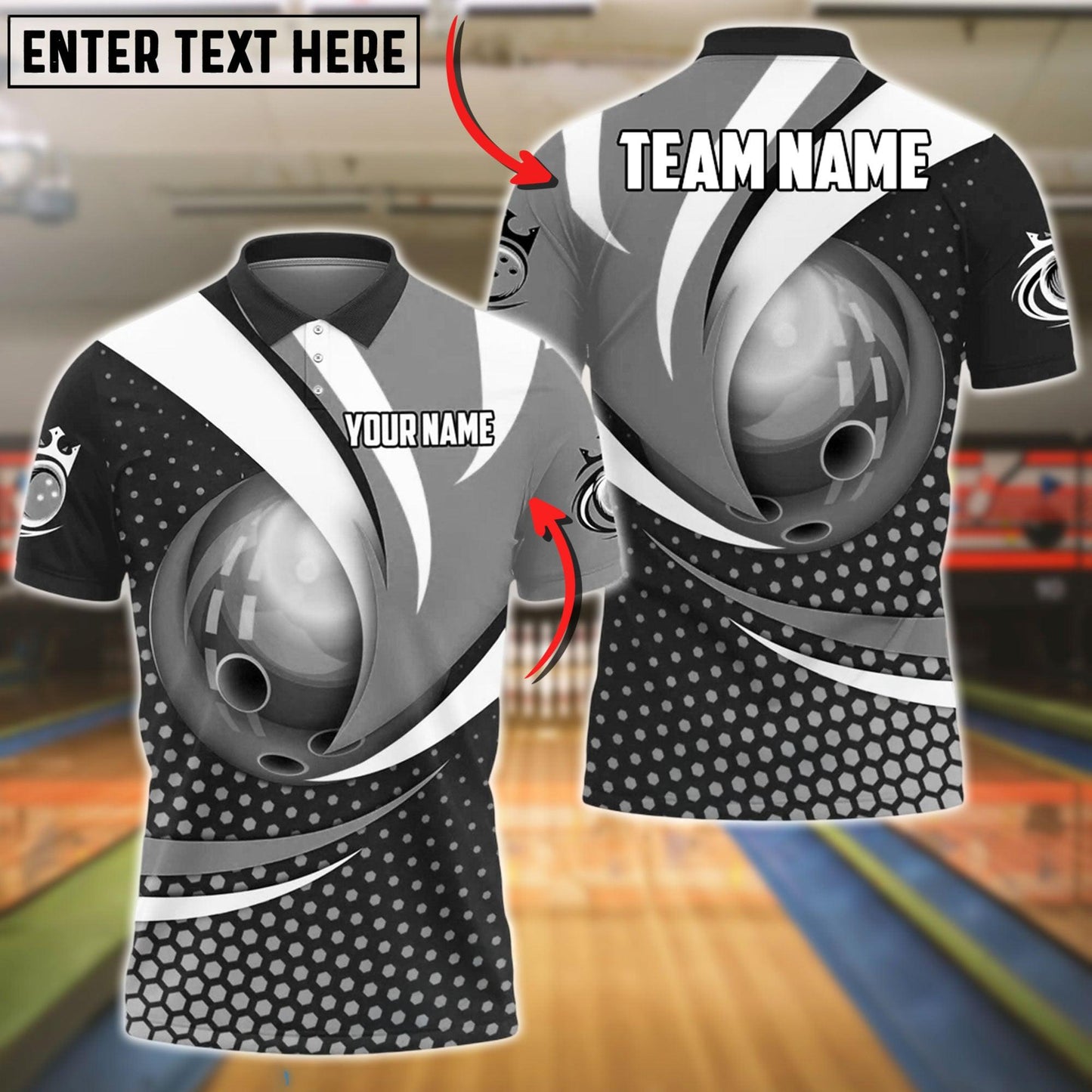 Bowling And Pins Curved Strike Customized Name 3D Shirt