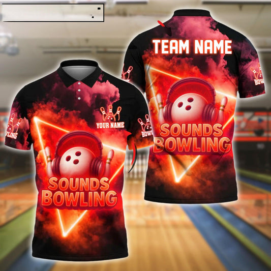 Bowling Sounds Neon DJ Style Customized Name, Team Name 3D Shirt (4 Colors)