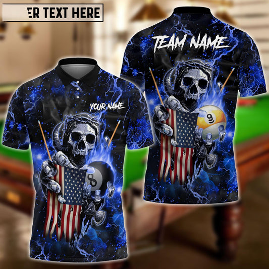 Billiards Ball 8 & 9 Fire Skull US Flag Personalized Name, Team Name Shirt