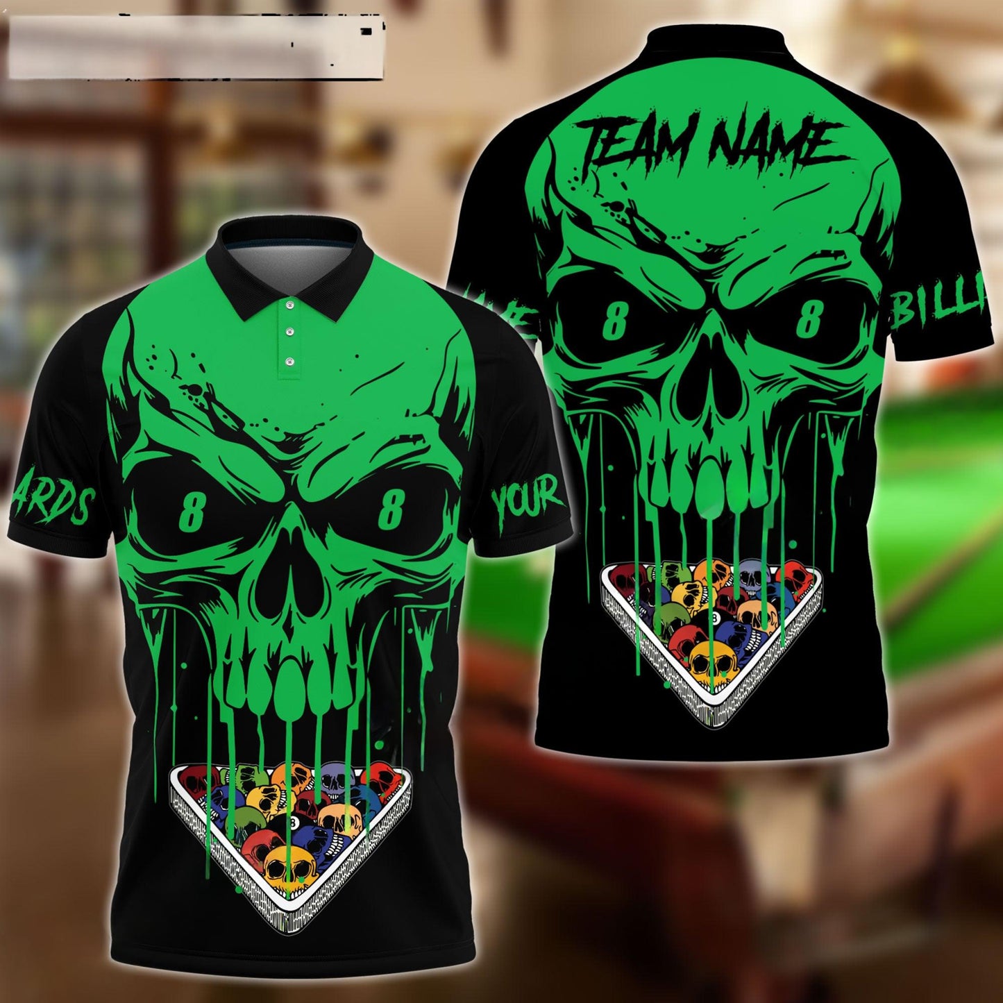 Billiards Ball 8 Skull Personalized Name & Team Name Shirt