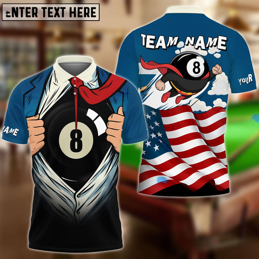 Billiards Super Ball 8 Flag Customized Name, Team Name 3D Shirt