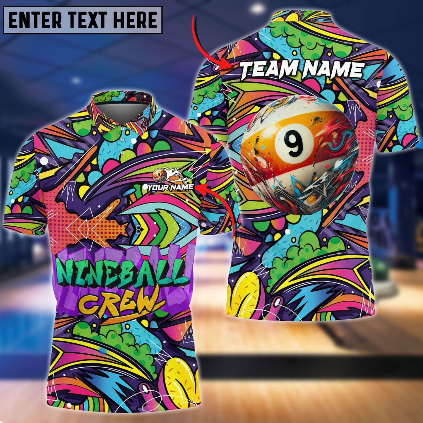 Billiards 8 ball & 9 Ball Graffiti Crew Personalized Name, Team Name Shirt