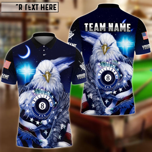 Billiards Ball 8 Cross Eagle American Flag Personalized Name & Team Name Shirt (4 Colors)
