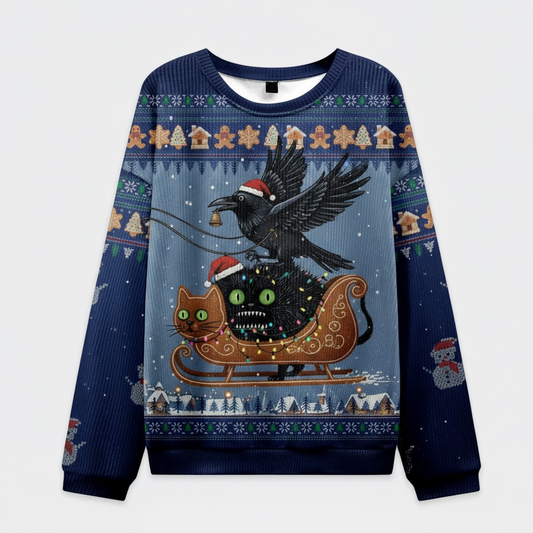 🐦 Dark Christmas Cat & Crow Sweater – Creepy Funny Holiday Pullover Gift