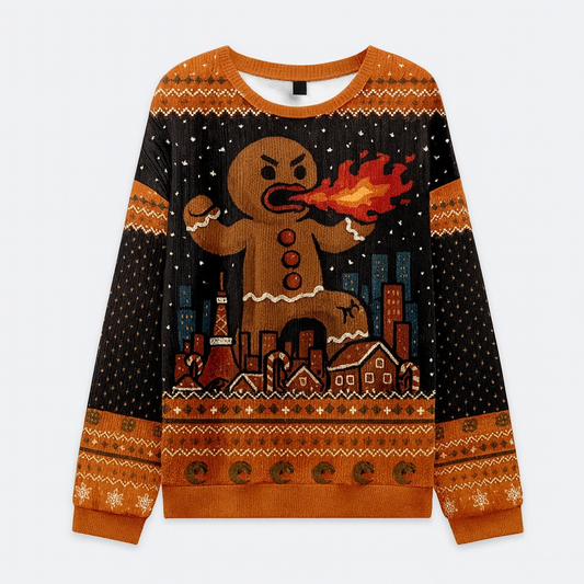 🍪 Fire-Breathing Gingerbread Ugly Christmas Sweater – Hilarious Holiday Jumper