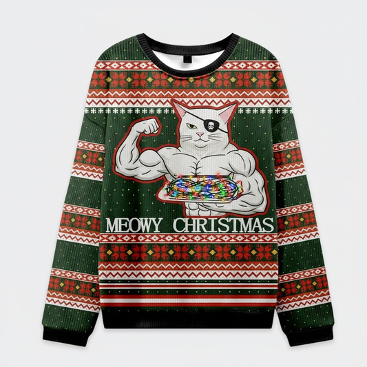 🐱 Meowy Christmas Ugly Sweater – Buff Cat Pirate Holiday Sweatshirt