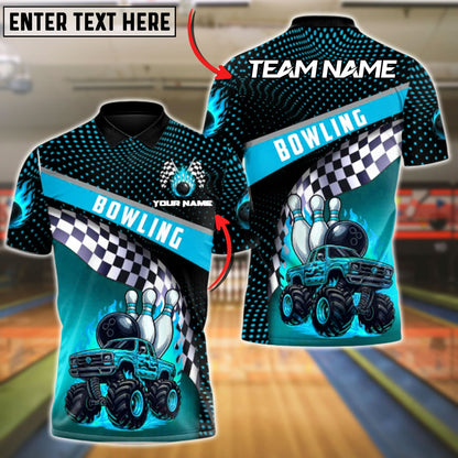 Bowling And Pins Monster Truck Strike Customized Name, Team Name 3D Shirt (4 Colors)