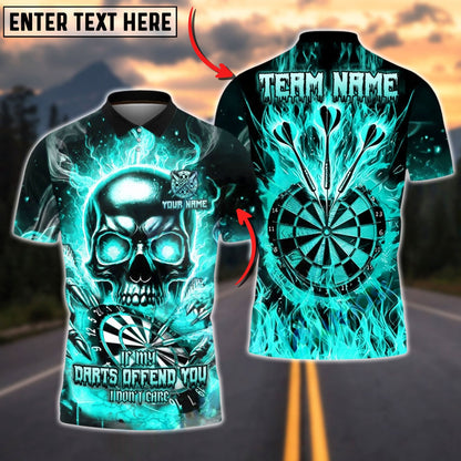 Darts Flame Skull "If My Darts Offend You, I Don't Care" Personalized Name, Team Name Unisex Shirt