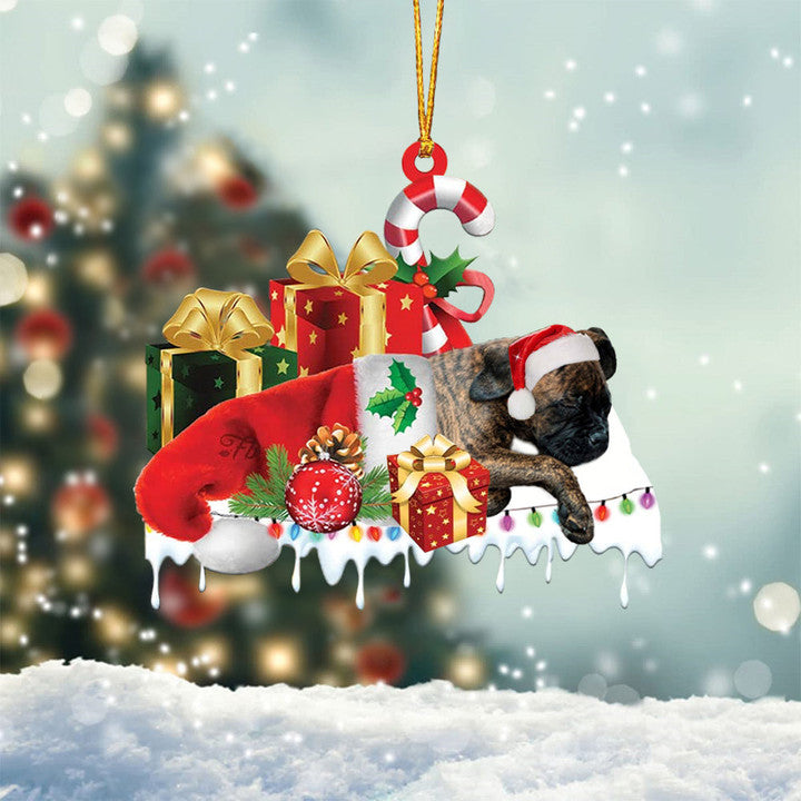 BRINDLE BOXER1 MERRY CHRISTMAS HANGING ORNAMENT