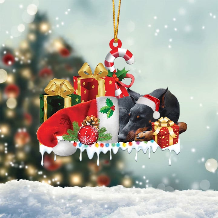 DOBERMAN MERRY CHRISTMAS HANGING ORNAMENT