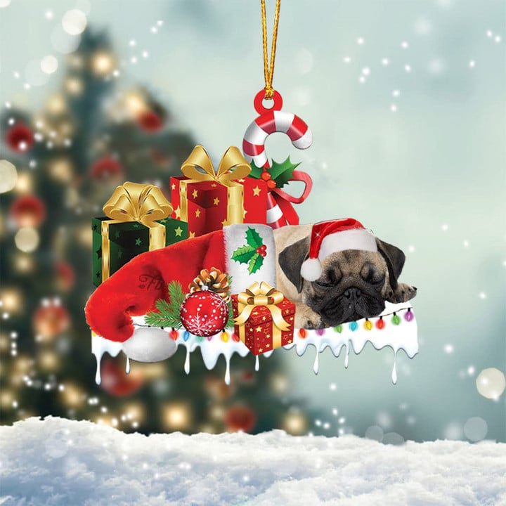 PUG MERRY CHRISTMAS HANGING ORNAMENT