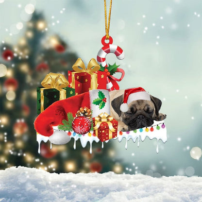 PUG MERRY CHRISTMAS HANGING ORNAMENT