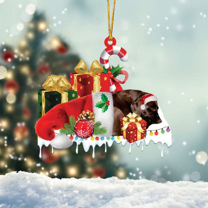 CHOCOLATE LABRADOR MERRY CHRISTMAS HANGING ORNAMENT