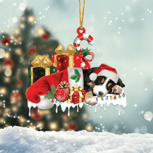 BERNESE MOUNTAIN MERRY CHRISTMAS HANGING ORNAMENT