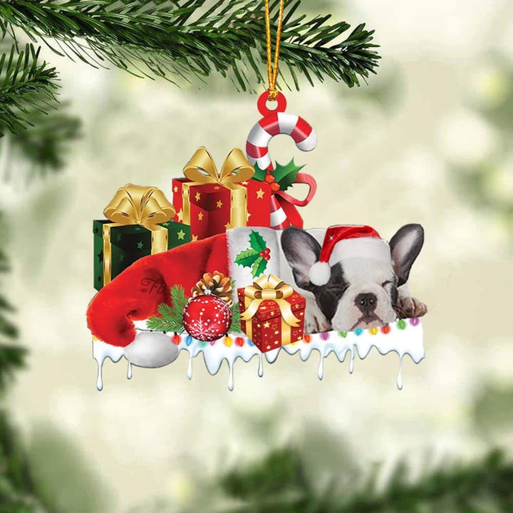 FRENCH BULLDOG MERRY CHRISTMAS HANGING ORNAMENT