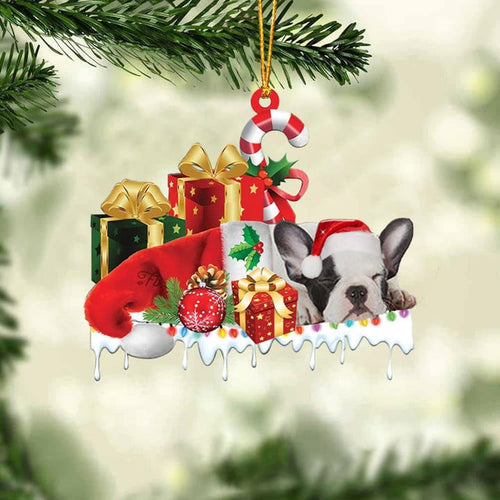 FRENCH BULLDOG MERRY CHRISTMAS HANGING ORNAMENT