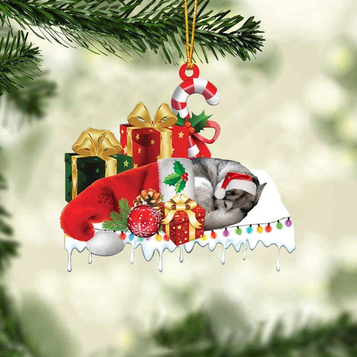 HUSKY MERRY CHRISTMAS HANGING ORNAMENT