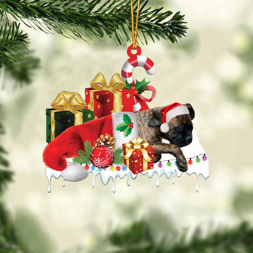 BRINDLE BOXER1 MERRY CHRISTMAS HANGING ORNAMENT