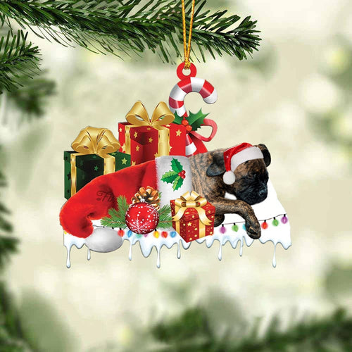 BRINDLE BOXER1 MERRY CHRISTMAS HANGING ORNAMENT