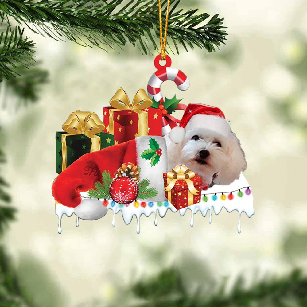 POODLE(WHITE) MERRY CHRISTMAS HANGING ORNAMENT