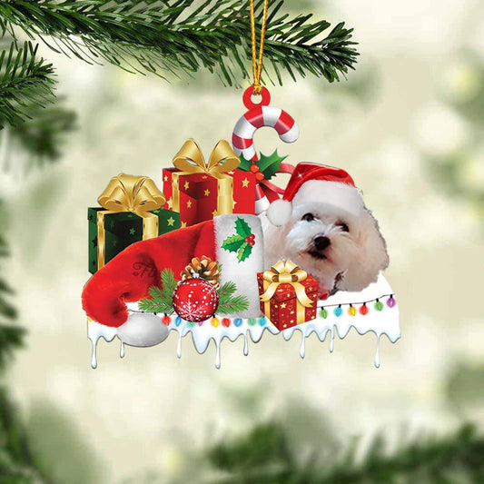 POODLE(WHITE) MERRY CHRISTMAS HANGING ORNAMENT