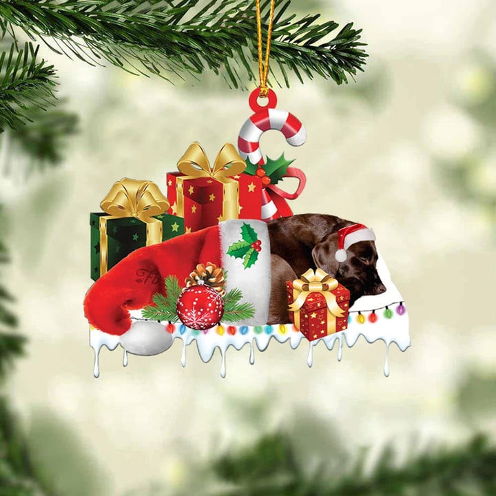CHOCOLATE LABRADOR MERRY CHRISTMAS HANGING ORNAMENT