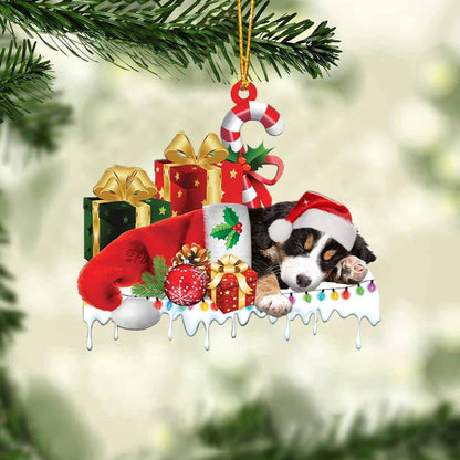 BERNESE MOUNTAIN MERRY CHRISTMAS HANGING ORNAMENT