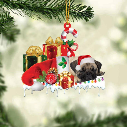 PUG MERRY CHRISTMAS HANGING ORNAMENT