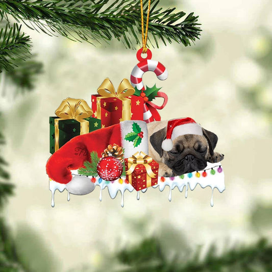 PUG MERRY CHRISTMAS HANGING ORNAMENT