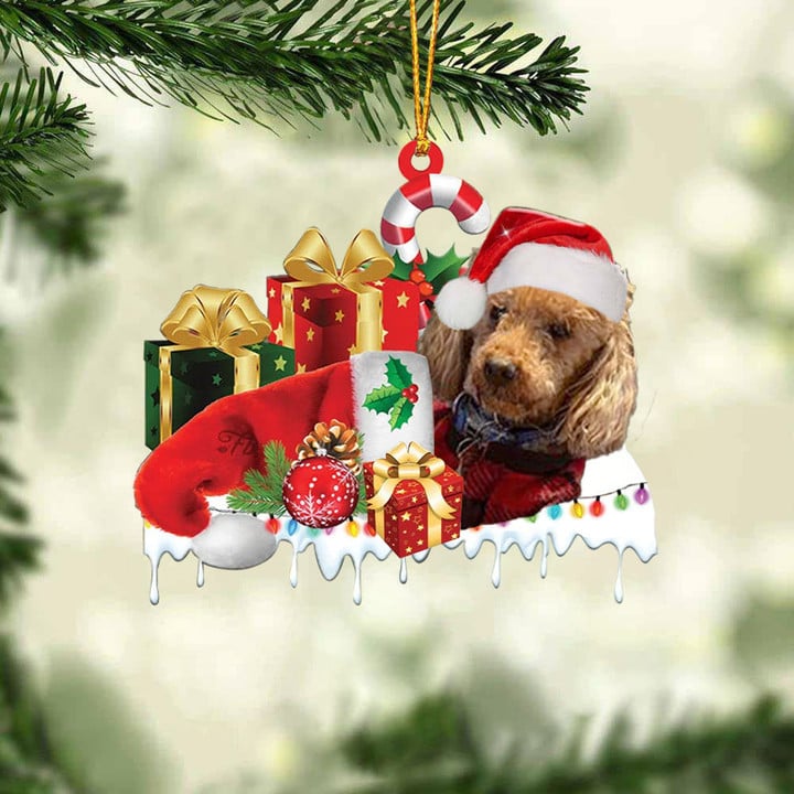 RED POODLE MERRY CHRISTMAS HANGING ORNAMENT
