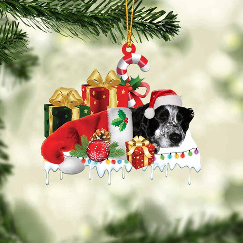 BLUE ROAN COCKER SPANIEL MERRY CHRISTMAS HANGING ORNAMENT