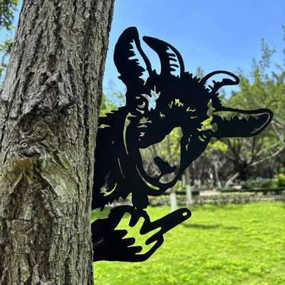 Peeping middle finger animal metal sign🏡Yard Art Decor