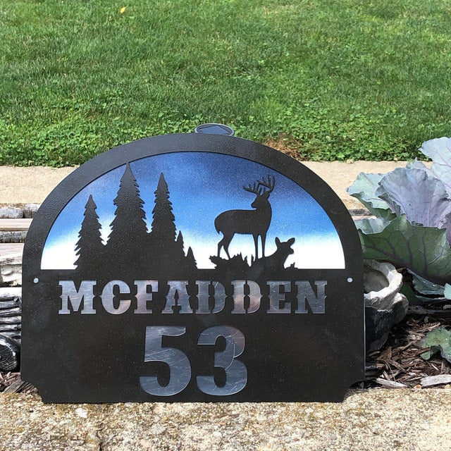 Personalized Metal Outdoor Address Name Sign With Deer Scene