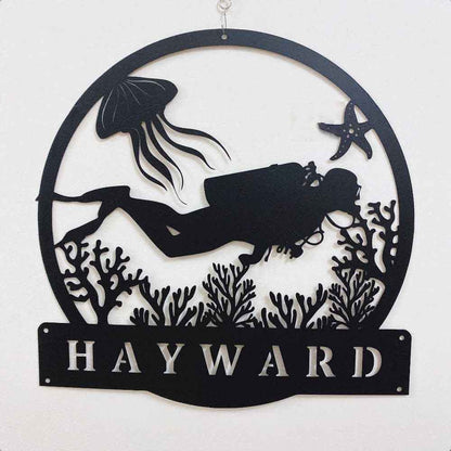 Personalized Diver Name Metal Wall Art, Scuba Beach House Gift