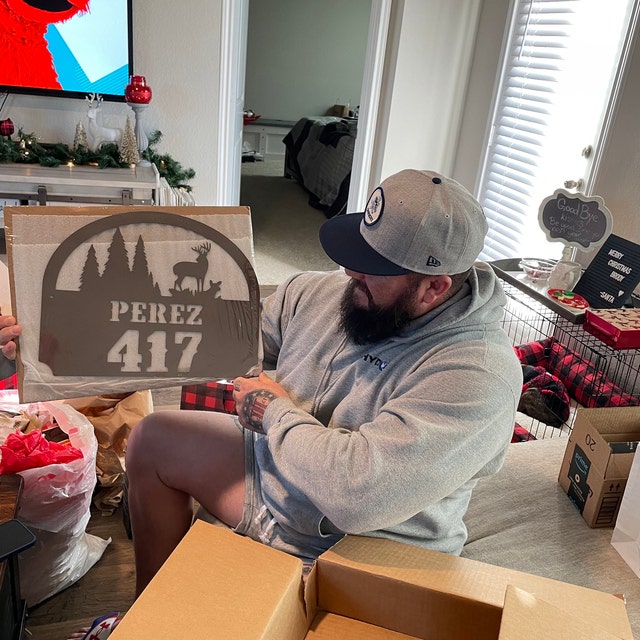 Personalized Metal Outdoor Address Name Sign With Deer Scene