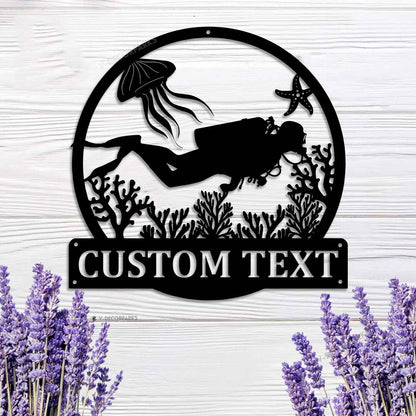 Personalized Diver Name Metal Wall Art, Scuba Beach House Gift