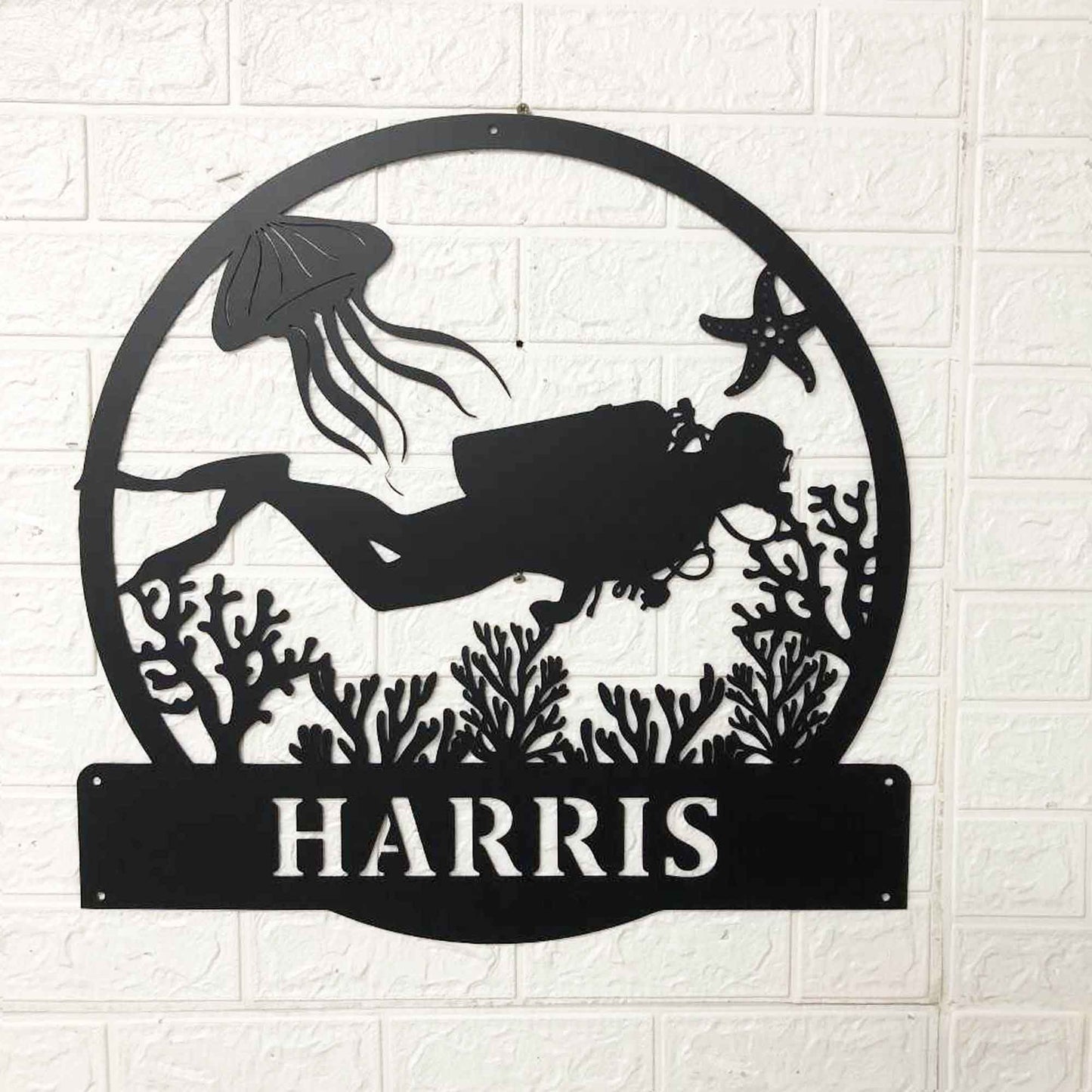 Personalized Diver Name Metal Wall Art, Scuba Beach House Gift