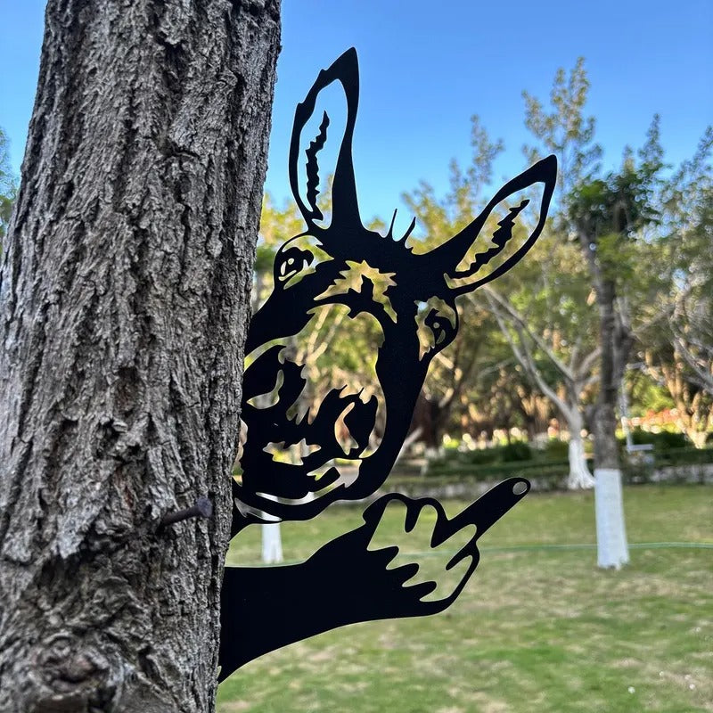 Peeping middle finger animal metal sign🏡Yard Art Decor