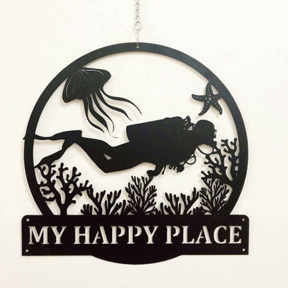 Personalized Diver Name Metal Wall Art, Scuba Beach House Gift