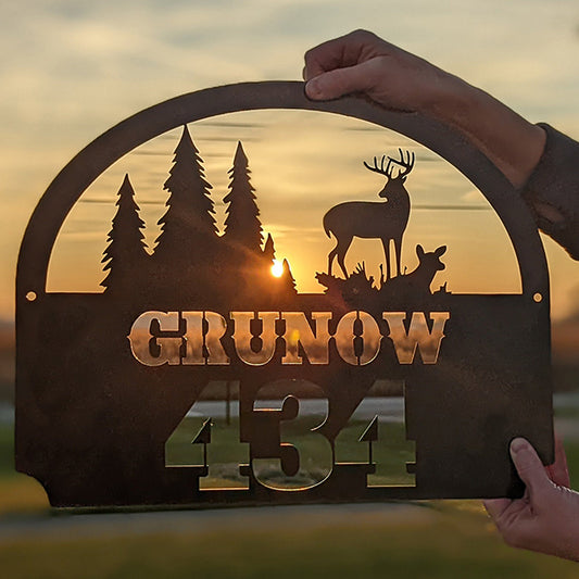 Personalized Metal Outdoor Address Name Sign With Deer Scene
