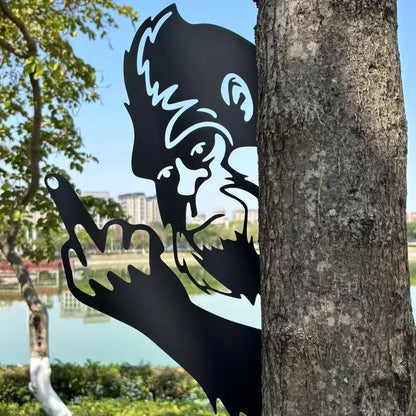 Peeping middle finger animal metal sign🏡Yard Art Decor